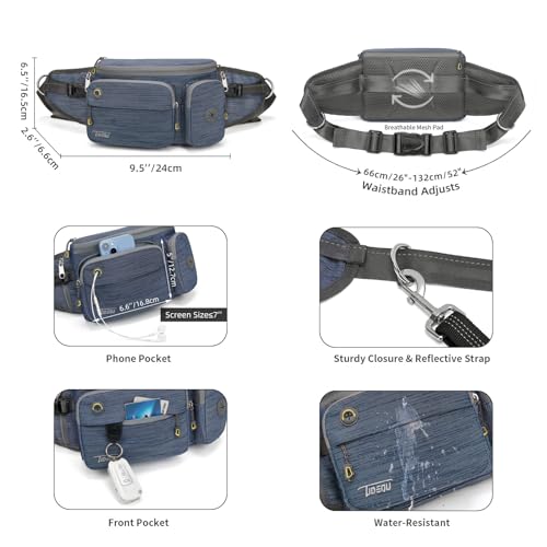 TUDEQU 4-in-1 Hands Free Dog Leash with Large Fanny Pack for Large Dogs - color: GREY BLUE