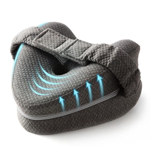 Memory Foam Knee Pillow for Side Sleepers Hip Pain with Adjustable Strap - Between Leg Pillow for Side Sleeping - Sciatica Pain Relief Support for Back, Knees, Joints, and Spine Alignment Cushion