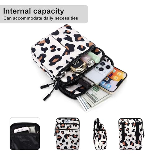 HUA ANGEL Multifunctional Fanny Pack for Men & Women Lightweight Waist Bag with 3 Zip Compartments, Cross body bag for Running Walking Sport Travel - color: Leopard print