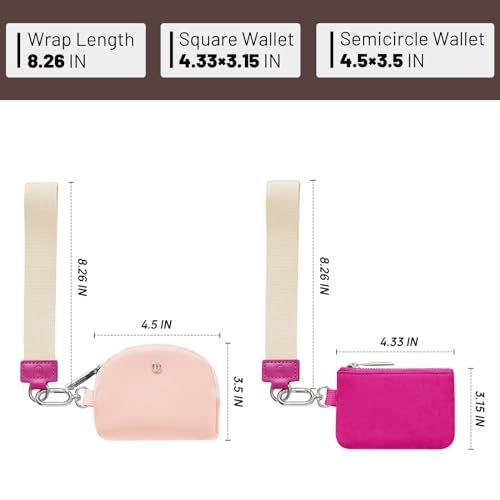 Keychain Wallet Mini Zip Around Wristlet Wallets for Women Detachable Dual Pouch Wristlet Portable Coin Purse Small Wallets - color: Rose+Pink