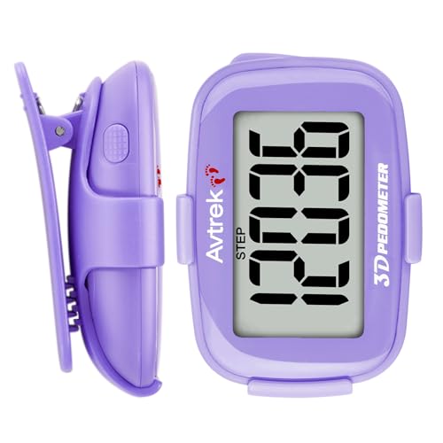 AVTREK 3D Step Counter Clip On with LED Backlight Pocket Pedometer for Walking Outdoor Activities Fitness Tracker Without Smartphone - color: purple