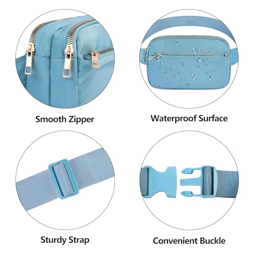Fashion Fanny Bag-Waist Pack With Adjustable Belt Bag-Unisex Crossbody Pack For Travel Running Hiking-Light Blue - color: 3-Zipper Light Blue