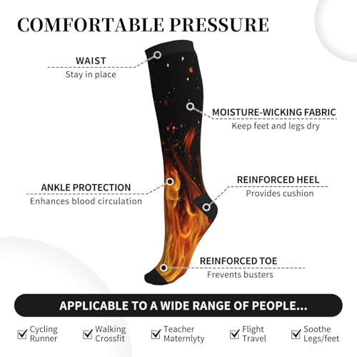 Compression Socks Knee High Circulation Support Socks For Women Men Athletic Running Hiking Cycling - color: Fire