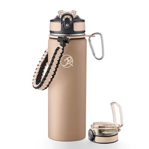GOSWAG 24oz Insulated Stainless Steel Travel Water Bottle, 2 Lids - color: Matte Latte Brown