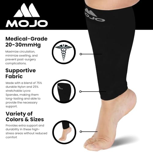 Mojo Compression Socks Footless for Women and Men 20-30mmHg - Extra Wide Plus Size Calf Sleeve - A604 - color: Black, size: XX-Large