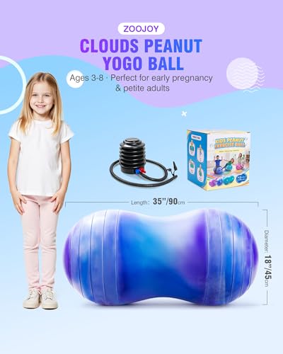 ZOOJOY Peanut Ball for Kids and Adults, 18/20Inch Anti-Burst Exercise Ball - color: Purple & Blue, size: 35 x 18 Inch