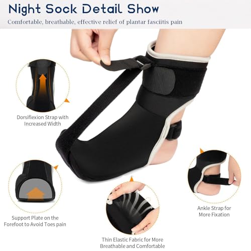 Adjustable Night Splint for Foot Drop & Plantar Fasciitis Relief, Soft Breathable Ankle Brace Support with Massage Ball for Achilles Tendonitis, Heel Spur, Flat Arch - size: Medium