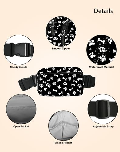 Paw Print Fanny Pack Fashion Belt Bag Lightweight Waist Pouch with Adjustable Strap Mini Crossbody Bags for Women Travel Sports Running - color: Black