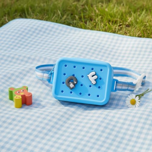 Silicone Fanny Pack, Waterproof Mini Waist Bag with Adjustable Strap, Charm Hole Compatible for Beach Festival Gym Walk, Food Grade BPA-Free (Blue) - color: Blue