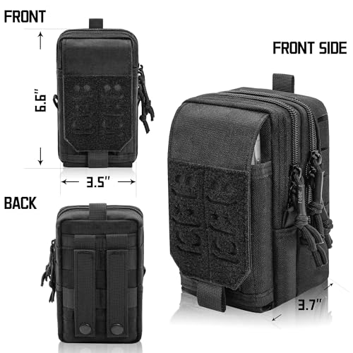 Molle Phone Pouch, 2 Piece 1000D Laser-Cut Tactical Small Molle Admin Pouch, Hook & Loop Heavy Duty Belt Molle Pouches for Belt Backpack Vest - color: UPGRADE DUAL-BLACK