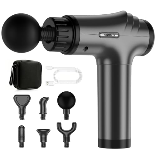 Massage Gun, 30 Speeds, 6 Heads, Quiet Deep Tissue Muscle Massager - color: Grey