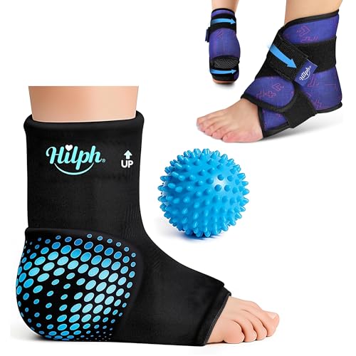 Hilph Ankle Heel Ice Pack Wrap for Plantar Fasciitis with Massage Ball, Ice & Compression Therapy Flexible Foot Gel Ice Pack Wrap for Ankle Sprain