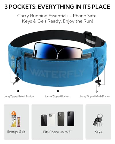 WATERFLY Running Belt Fanny Pack, Runner Race Belt with Bib Clip Blue - color: Blue