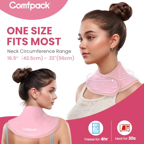 Comfpack Neck Ice Pack Wrap, Flexible Gel Neck Cooling Pack for Pain Relief, Cervical Injury Hot Cold Compression Therapy for Sport Injury, Swelling, Inflammation - color: Pink