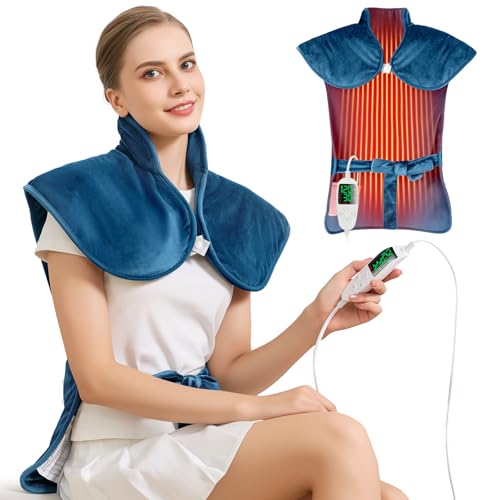 Mothers Day Gifts & Birthday Gifts for Mom Wife Men, Portable Heating Pad – Heated Weighted Blanket for Neck, Shoulders & Back – Extra Large 25"x37" Full Back Heating Pad – Auto Shut-Off - color: Blue
