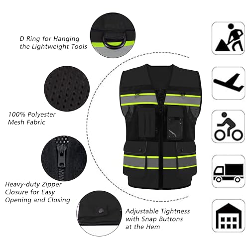 Safety Vest High Visibility Reflective Construction Vest for Men - color: Black, size: X-Large
