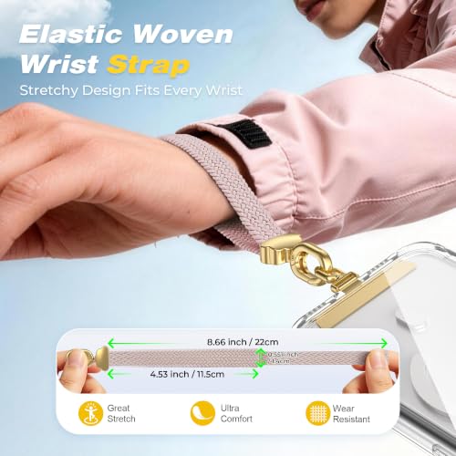 Stretchy Phone Wrist Strap, with 360° Rotatable Metal Tab - color: Pink