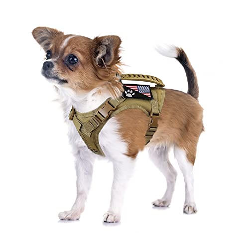 Tactical Dog Harness Tactical with Rubber Handle K9 Military Adjustable Puppy Pet Vest Harness for Outdoor Training XS (Brown Harness) - color: Brown harness