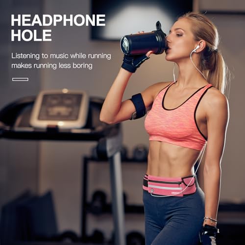 Jueachy Running Belts for Women Waterproof Fanny Pack Running Waist Pouch Phone holder Adjustable Sports Money Belt with Headphone Port - color: PK