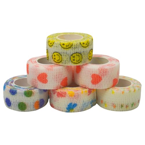 6 Pack Self Adhesive Bandage Wrap Cute Print Design Grip Wrap Tape for Fingers - color: Color06