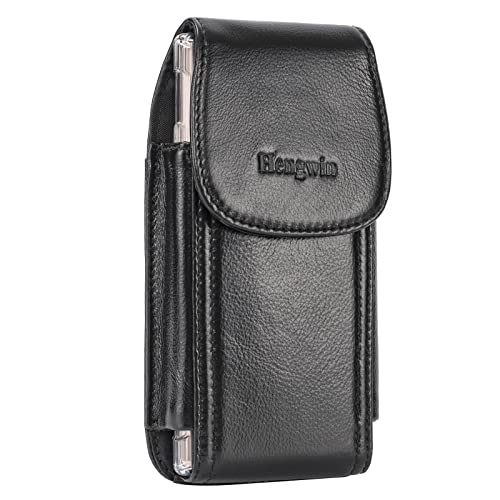 Real Leather Cell Phone Holster Belt Holder Belt Clip Pouch Case - color: Black