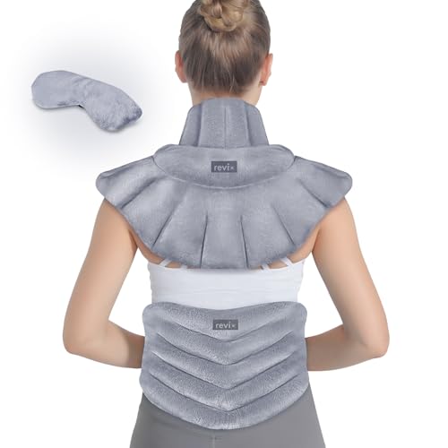 REVIX Microwave Heating Pad Set, Moist Heat Neck Shoulder Wrap & Eye Mask - color: Gray