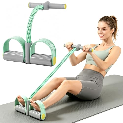 Multifunction Tension Rope, 6-Tube Elastic Yoga Pedal Puller Resistance Band, Natural Latex Tension Rope Fitness Equipment, for Abdomen/Waist/Arm/Leg Stretching Slimming Training - color: Gray Green