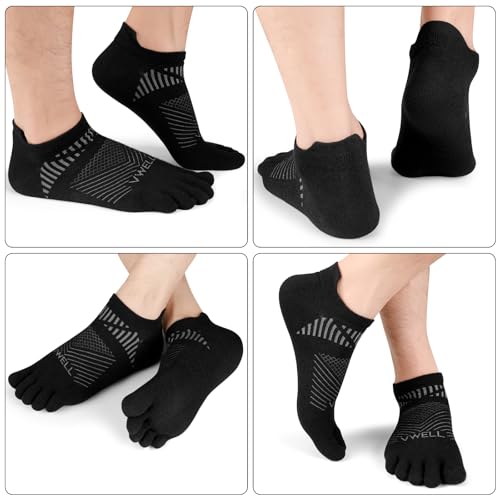 VWELL Toe Socks for Men Women COOLMAX Athletic Running Ankle Socks (3Pairs) - color: Black, size: Small