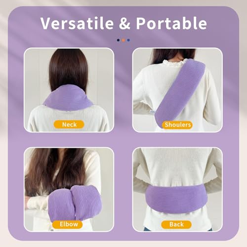 Neck Heating Pad Microwavable with Machine Washable Cover Weighted Microwave Heating Pad Neck Wrap for Shoulder Back Pain Relief, Warm Rice Bag Pack for Cramps Hot Cold Therapy 1.5lbs Lavender Scented - color: Purple