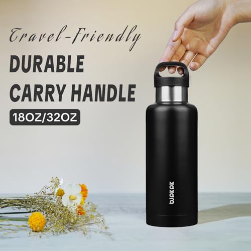 BJPKPK 32oz Insulated Water Bottle Stainless Steel Water Bottle with Handle - color: Black, size: 32 Ounces