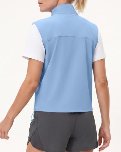 Locachy Women's Lightweight Running Vest Stand Collar Zip Up Summer Waistcoat Sleeveless Jacket for Golf Hiking Travel - color: Blue, size: Large