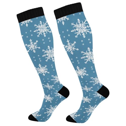 Snowflake Red Christmas Compression Sock for Women Men Funny Support Knee High Socks Running,Nurses,Travel - color: Christmas Snowflake Blue