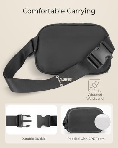 Fanny Packs for Women Crossbody Belt Bags, Waist Pack with Front Pocket - color: A-Black, size: Double Layer