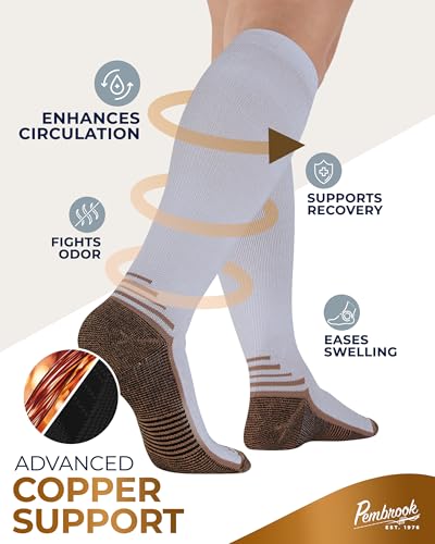 Pembrook 3 Pairs Copper Compression Socks 15-20 mmHg | Graduated Support - color: White - 3 Pairs, size: X-Large