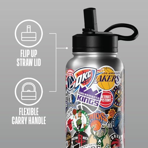 Hydrapeak NBA Officially Licensed All-Team Sticker Print Logo 32oz Insulated Water Bottle with Straw Lid and Handle, Stainless Steel Bottle, Great for Fans of All Ages - color: NBA Current, size: 32 Ounces