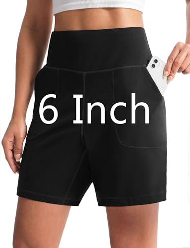 Women's 6"/9" Shorts with Zipper Pocket - color: 6″-black, size: Small