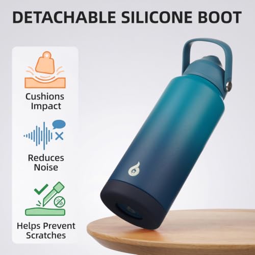 BJPKPK 2 Pack 32oz Insulated Water Bottles with Straw Lids, Stainless Steel - color: 2 X Black Blue, size: 32 Ounces