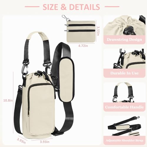 Insulated Water Bottle Carrier with Adjustable Strap - 25/32/40 oz Water Bottle Crossbody Bag with Small Purse for Hiking, Gym, Travel - color: Cream