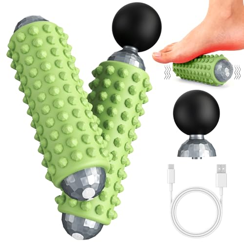 Mini Electric Massage Roller 4 Speeds Vibrating Massage Ball, 2-in-1 Portable Muscle Massager Gun & Roller for Muscle Relief, Detachable Heads, Rechargeable, For Fitness, Office, Travel (Green) - color: Green