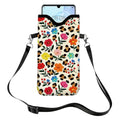 GLOBLELAND Flower Nylon Cell Phone Sleeve Pouch Case Bag 7.1×3.9 inch Leopard Print Shockproof Universal Phone Bag with Crossbody Strap Neck Lanyard for Women Men Phone Headphones Watch - color: Flowers