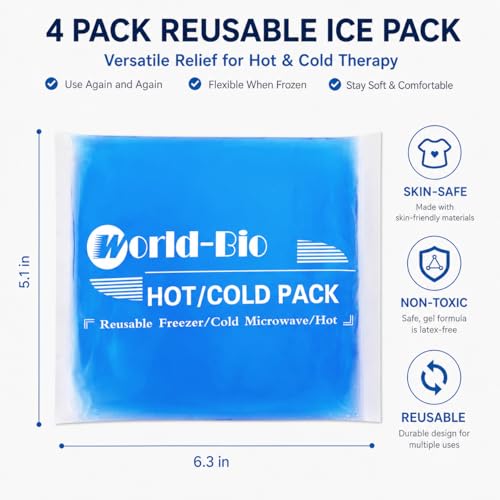 Gel Ice Packs Reusable, 4 Pack Small Hot Cold Compress for Face & Ankle - style: 6.3"x5.1", 4 PACK