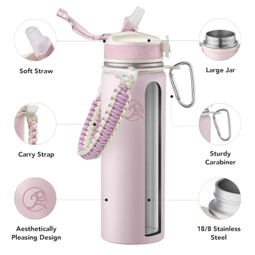 GOSWAG 24oz Insulated Stainless Steel Travel Water Bottle, 2 Lids - color: Matte Pearl Pink