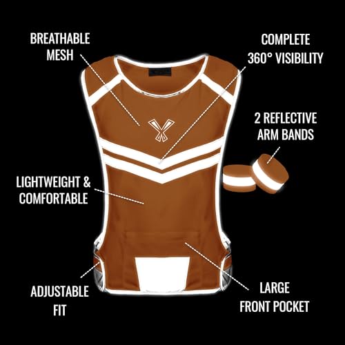 Reflective Running Vest with Pocket & 2 Bands, High-Visibility - color: Orange, size: Small