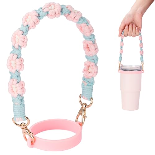 Water Bottle Handle Strap Compatible with Owala & Stanley Cups - color: Flower Pink