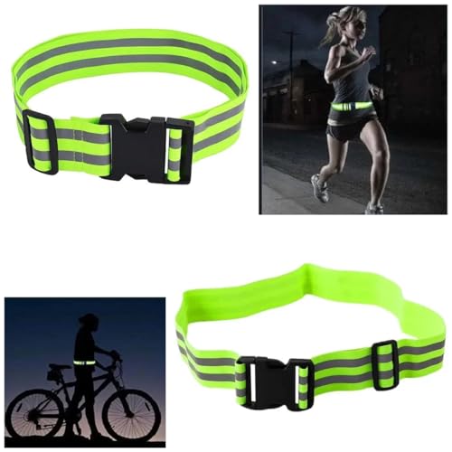 2 Pack Reflective Sash Elastic Stretchy Reflective Bands High Visibility Glow Waist Belt Reflectors Safety Waist Band Strap for Running at Night Early Morning Walking Dogs Cycling Evening Walks
