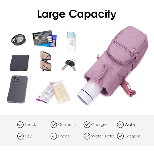 sportsnew 40oz Insulated Crossbody Water Bottle Sling Bag w/Phone Pocket - color: Quilt Pink