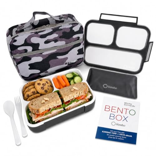 kinsho Camo Lunch Box, Ice Pack Insulated Bag for Teens Adults, Black Gray - color: Black with Camo Bag