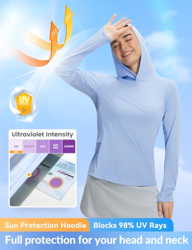 baleaf Women's Sun Shirts Mesh Back Long Sleeve Tops - color: Light Blue, size: Medium