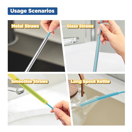YOTIME Silicone Straw Cleaner Brush, 2Pcs Reusable Straw Brush, Blue - color: Blue
