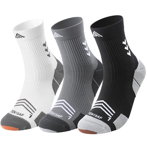 Mens Compression Running Socks: 360° Targeted Support Secure Fit - color: A-white Gray Black, size: 6-9
